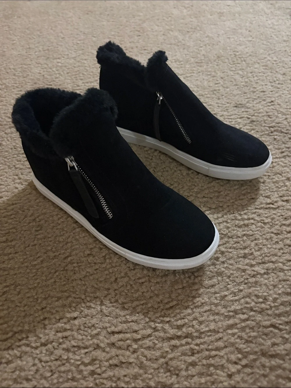 MADDEN GIRL Black Faux Fur High-Top Slip-On Sneakers